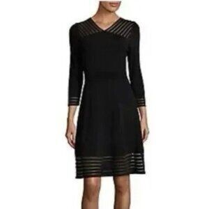 Calvin Klein Elegant Black Sheer Stripe Dress